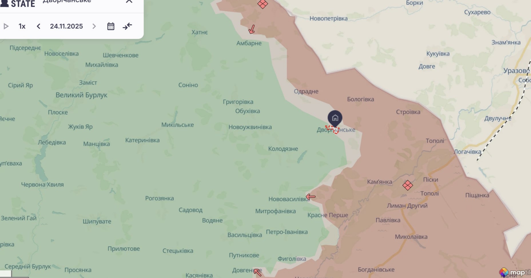 Орієнтовна карта бойових дій станом на 25 листопада о 23:33 / DeepStateMap