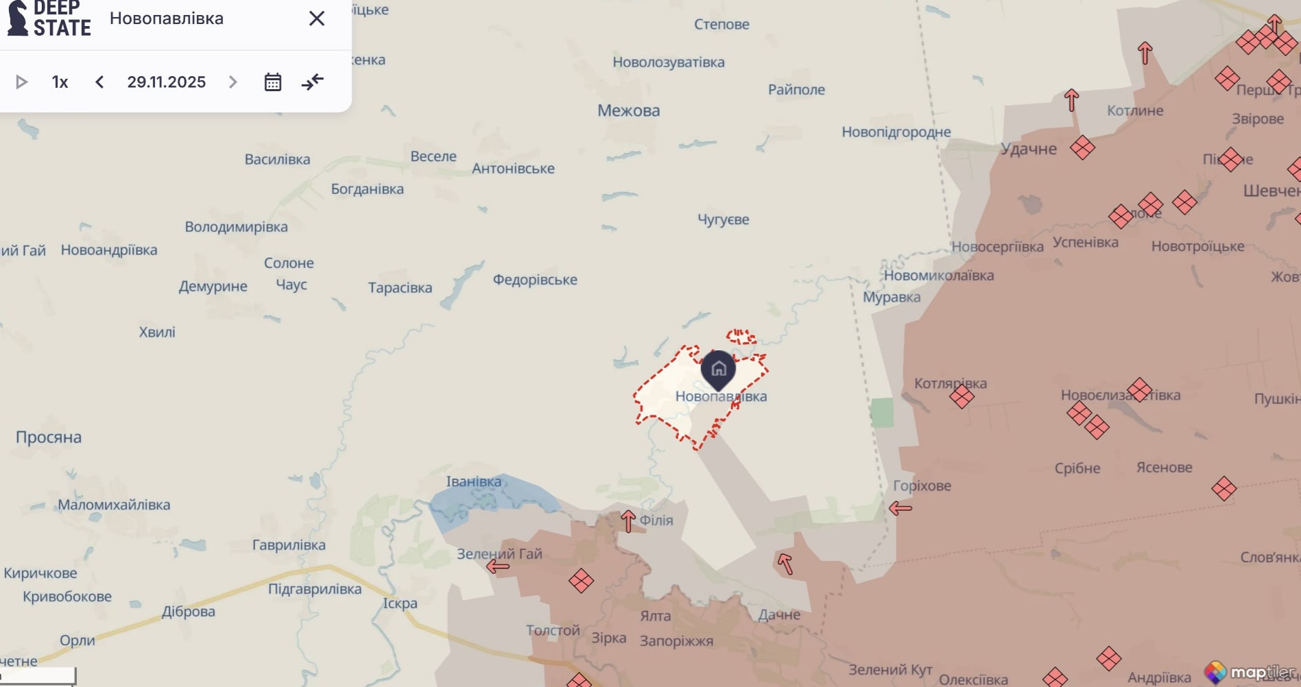 Орієнтовна карта бойових дій станом на 29 листопада о 22:45 / DeepStateMap