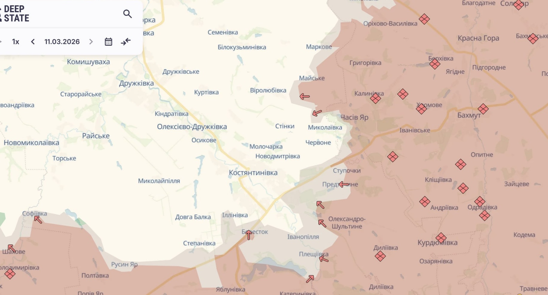 Орієнтовна карта бойових дій на 11 березня о 23:46/DeepStateMap