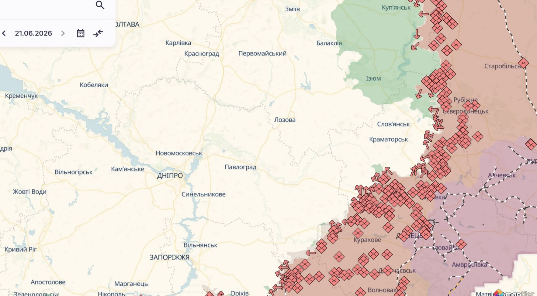 Ориентировочная карта боевых действий по состоянию на 20 июня в 23:02/DeepStateMap