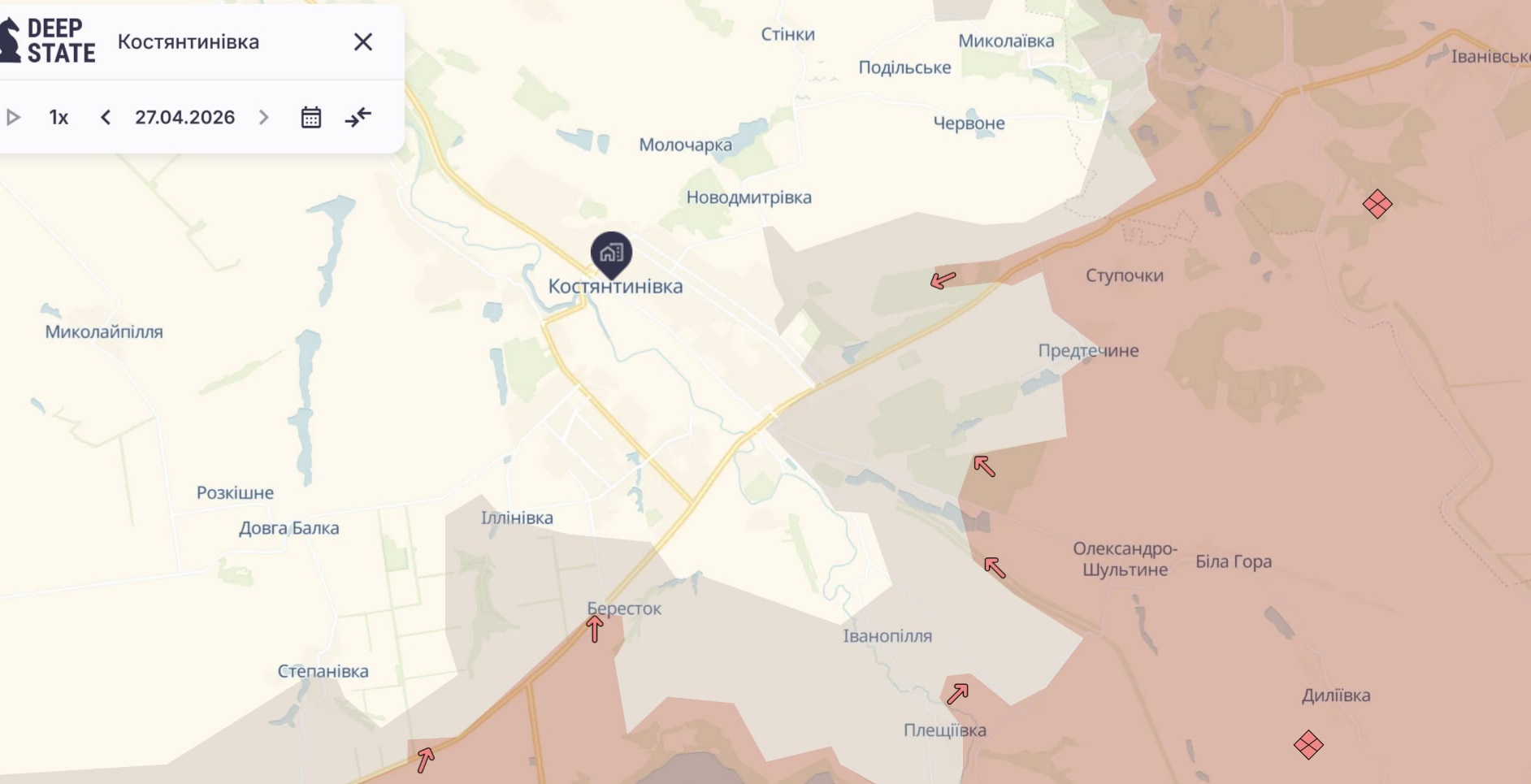 Орієнтовна карта бойових дій на 27 квітня о 23:15/DeepStateMap