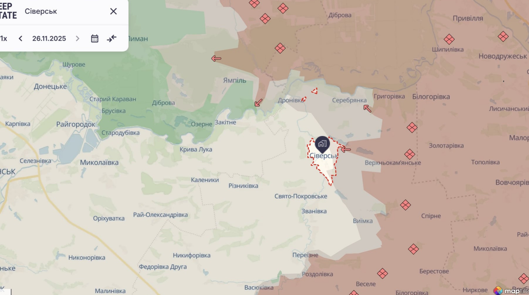 Орієнтовна карта бойових дій станом на 26 листопада о 23:47 / DeepStateMap