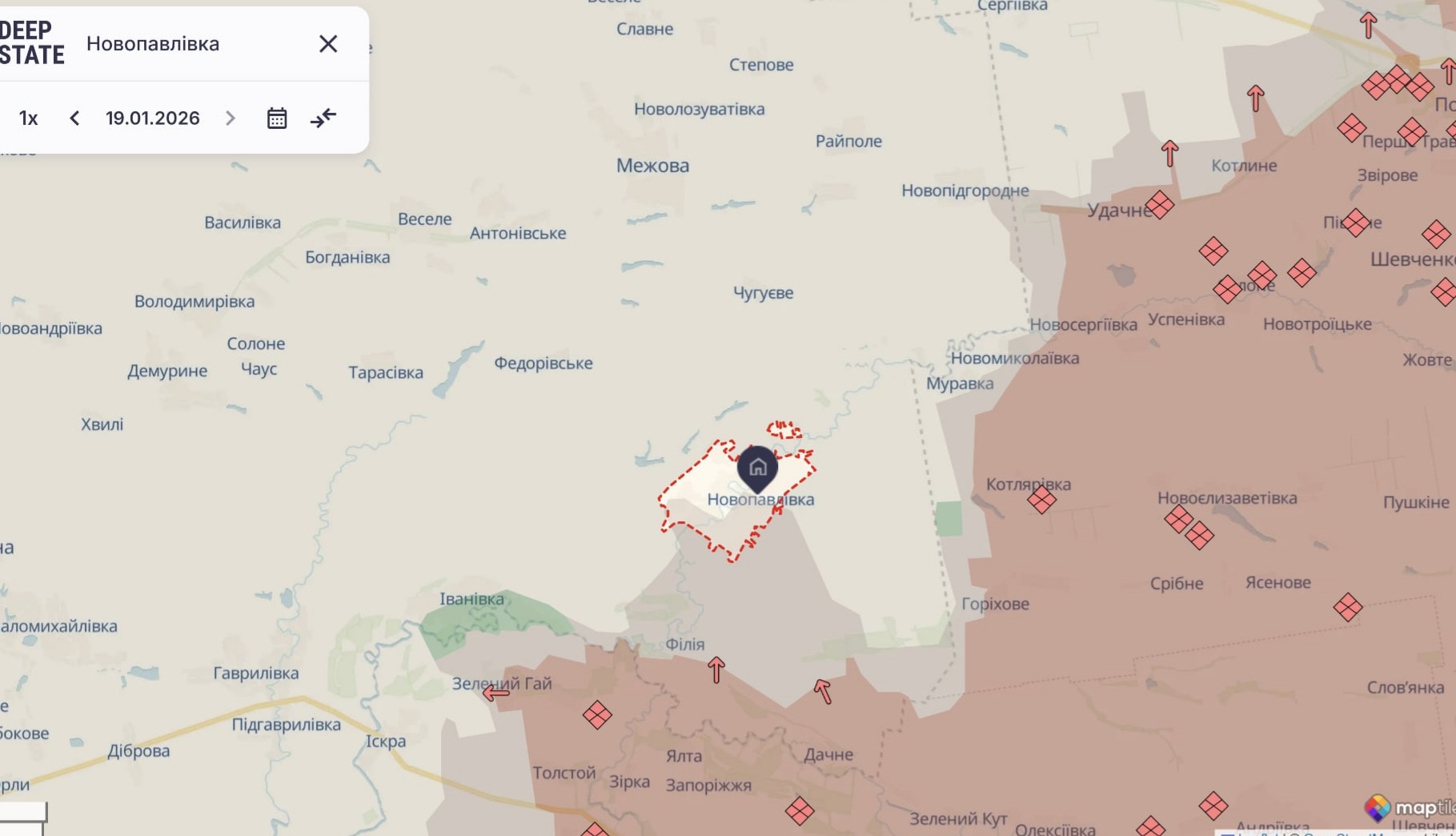 Ориентировочная карта боевых действий на 19 января в 22:59/DeepStateMap