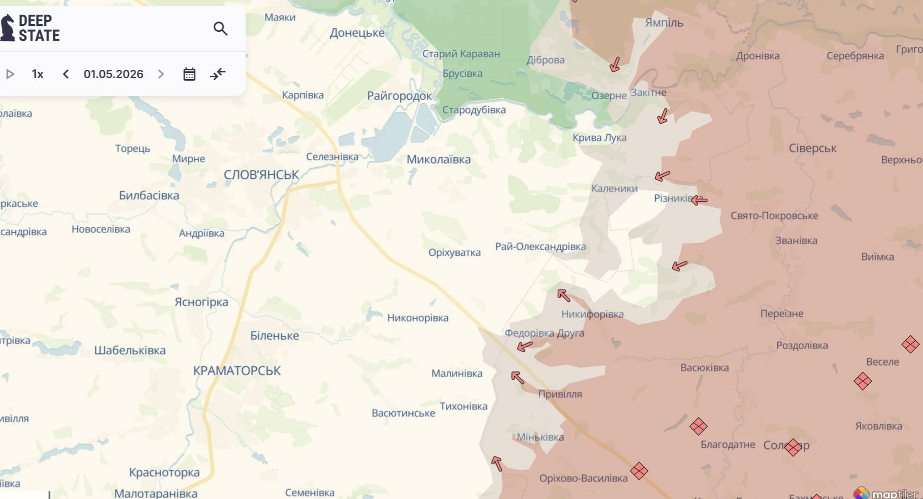 Орієнтовна карта бойових дій на 1 травня о 22:50/DeepStateMap