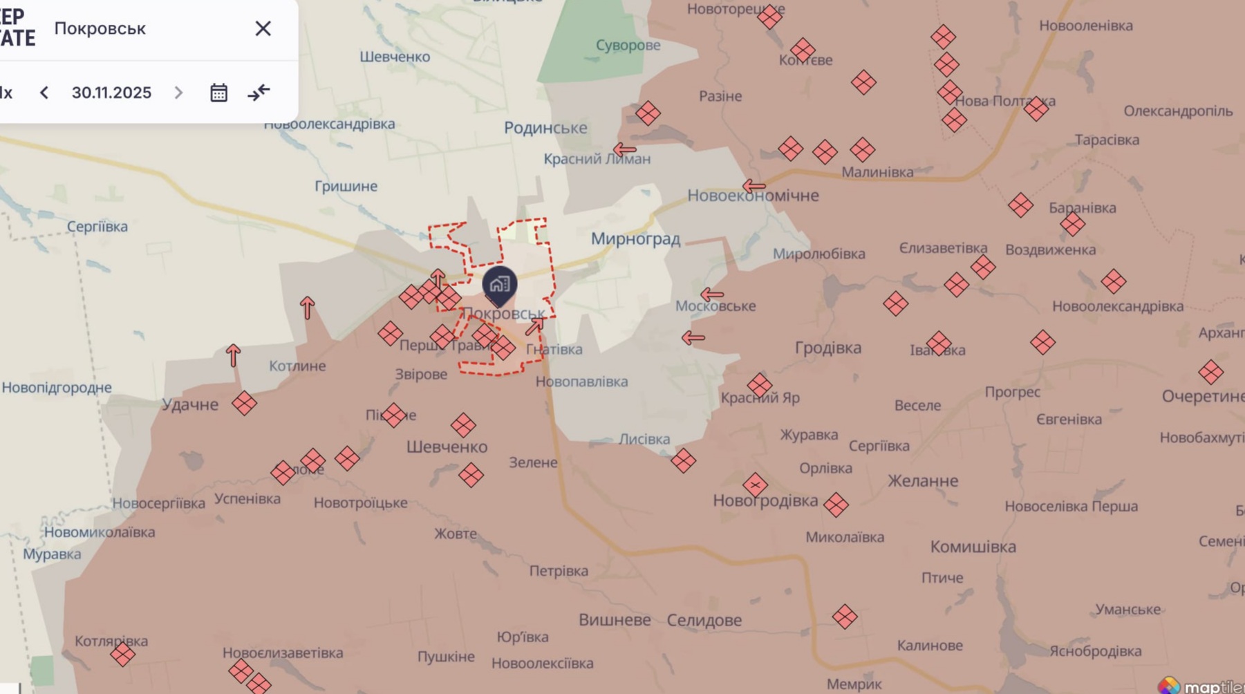 Орієнтовна карта бойових дій станом на 30 листопада о 23:09 / DeepStateMap
