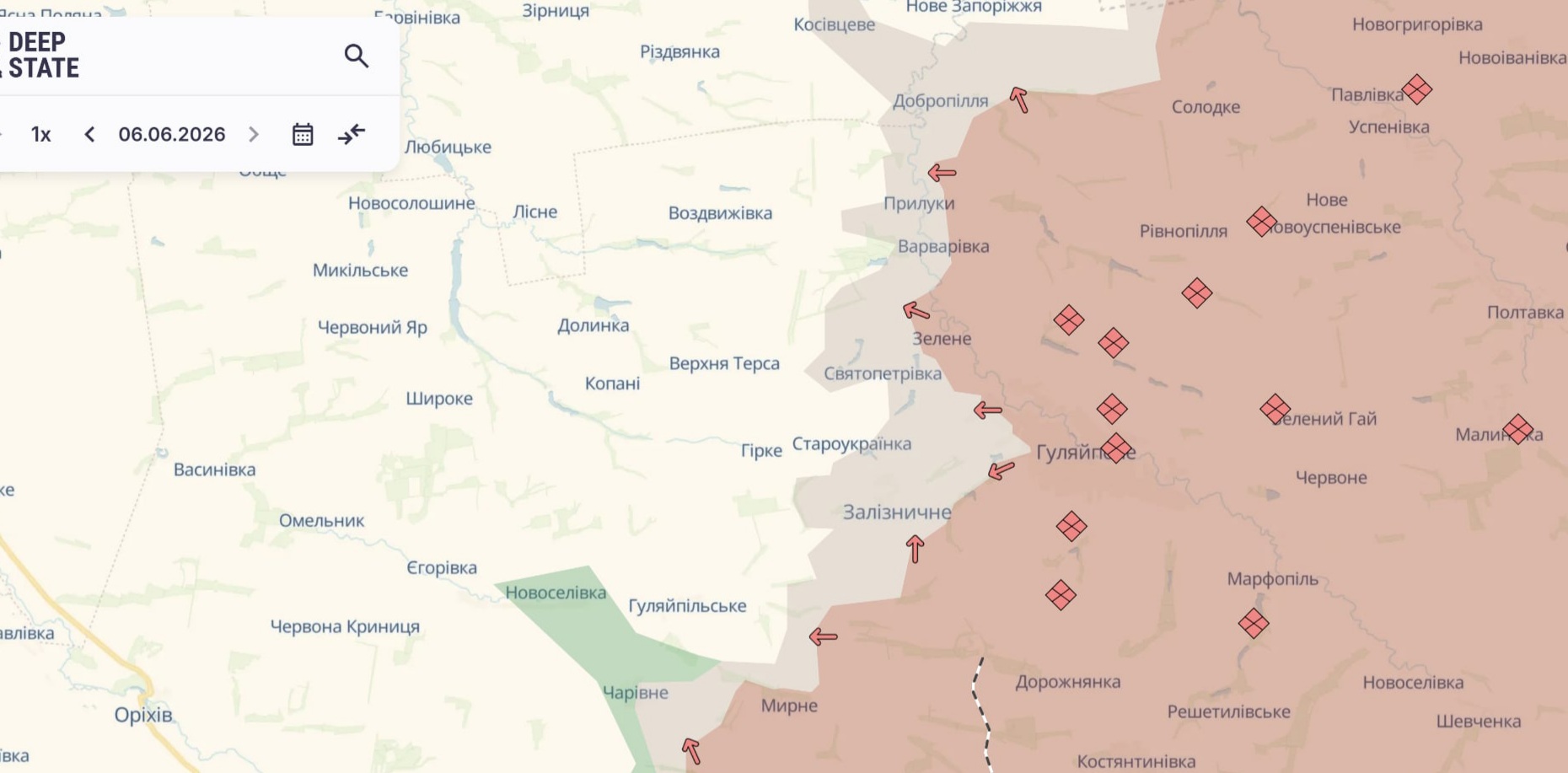 Ориентировочная карта боевых действий на 6 июня в 23:52/DeepStateMap Ориентировочная карта боевых действий на 6 июня в 23:52/DeepStateMap