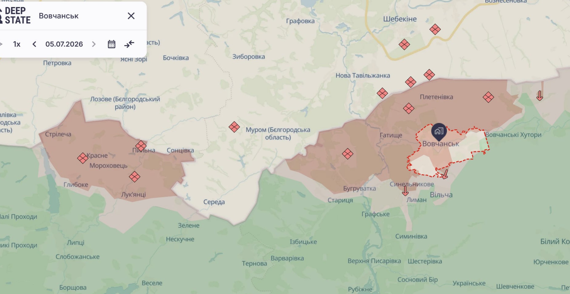 Орієнтовна карта бойових дій станом на 5 липня о 00:47 / DeepStateMap