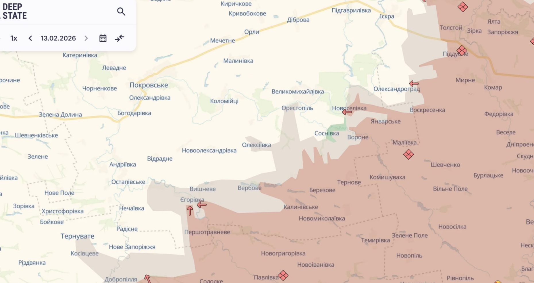Ориентировочная карта боевых действий на 13 февраля в 23:21/DeepStateMap Ориентировочная карта боевых действий на 13 февраля в 23:21/DeepStateMap