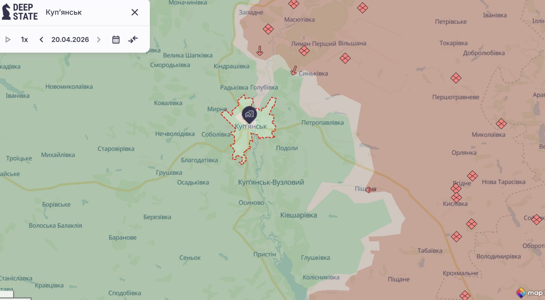 Орієнтовна карта бойових дій на 20 квітня о 23:09/DeepStateMap