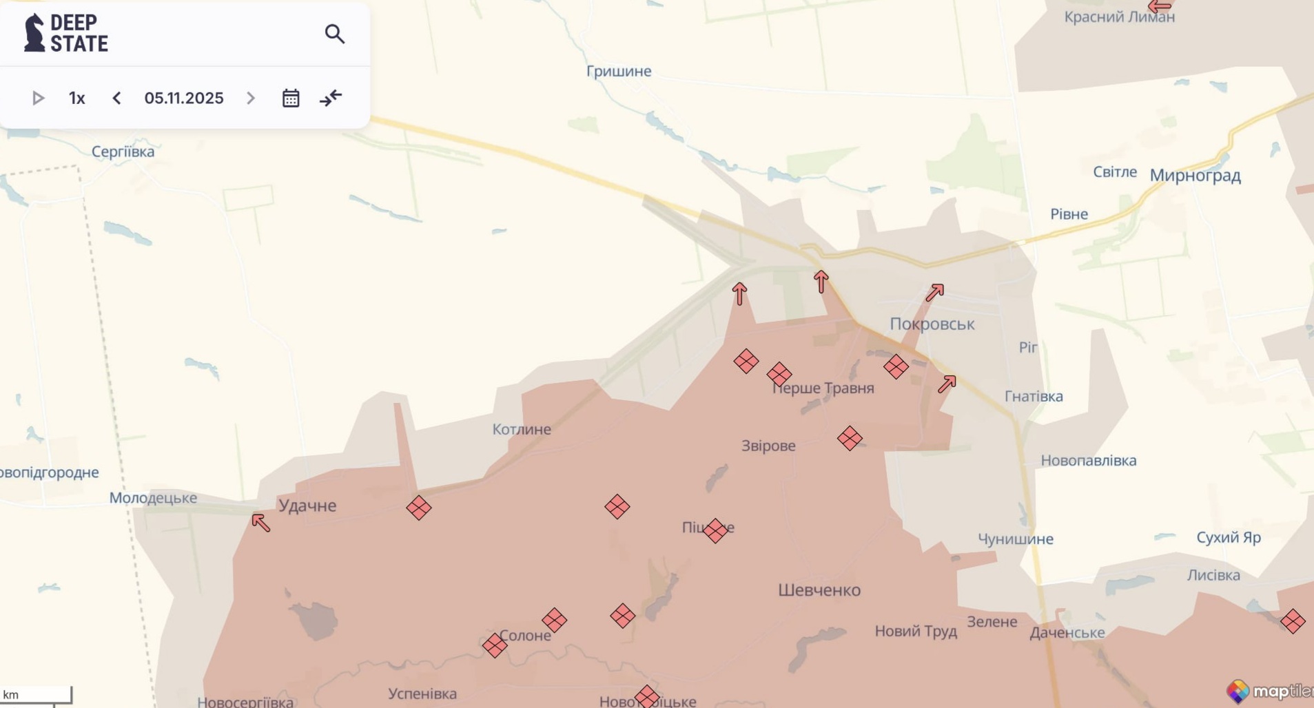 Ориентировочная карта боевых действий по состоянию на 5 ноября в 23:41/DeepStateMap