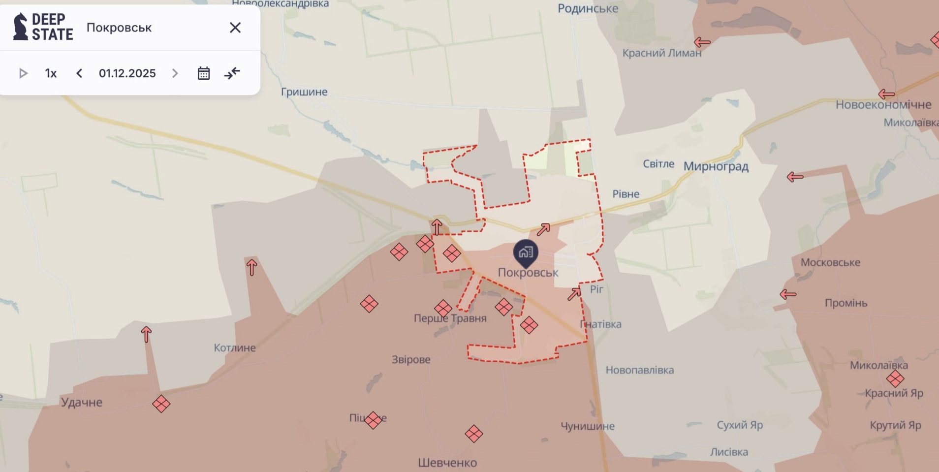 Орієнтовна карта бойових дій станом на 2 грудня о 23:28/ DeepStateMap