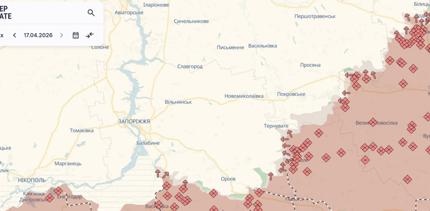 Орієнтовна карта бойових дій на 17 квітня о 15:18/DeepStateMap