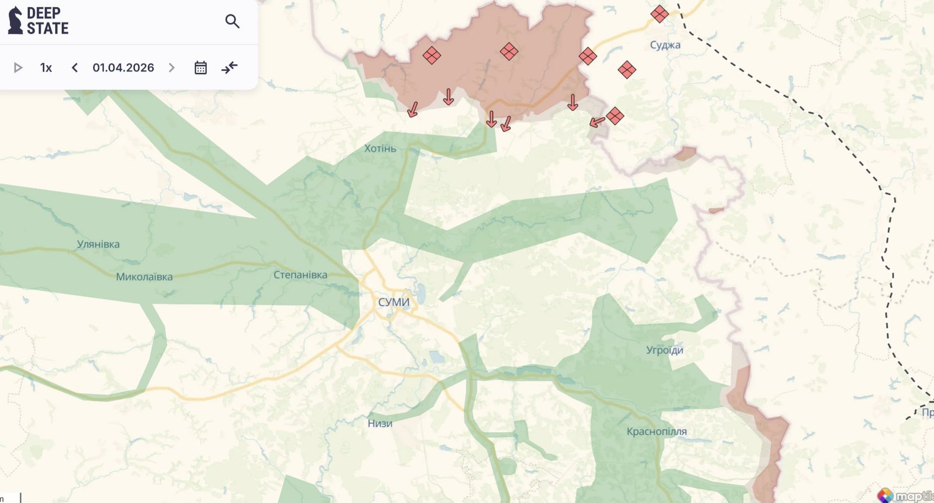 Ориентировочная карта боевых действий на 1 апреля в 22:21/DeepStateMap