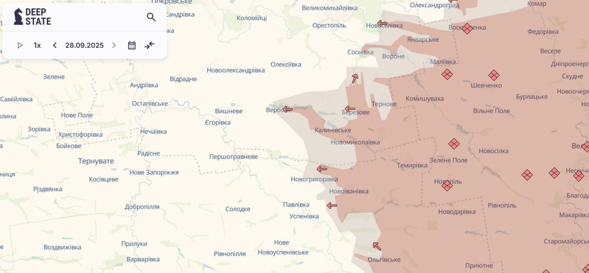 Орієнтовна карта бойових дій станом на 29 вересня о 15:30 / DeepStateMap