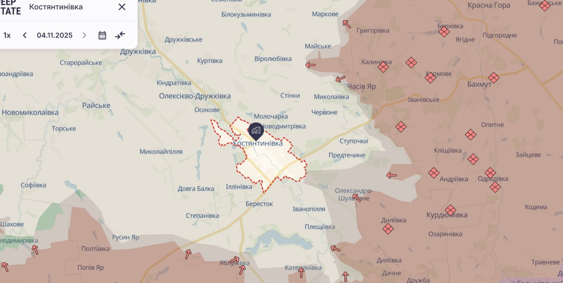 Ориентировочная карта боевых действий на 4 ноября в 23:33/DeepStateMap Ориентировочная карта боевых действий на 4 ноября в 23:33/DeepStateMap