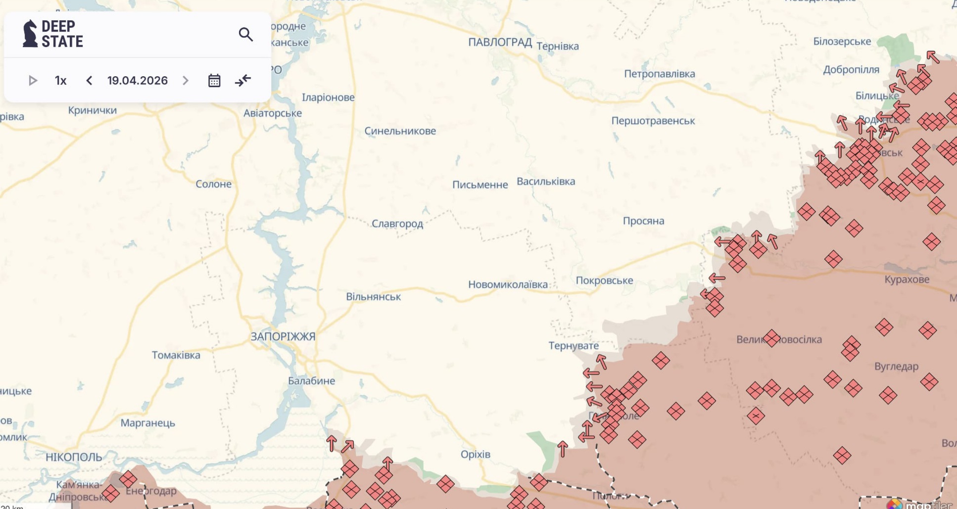 Орієнтовна карта бойових дій на 19 квітня о 21:07/DeepStateMap