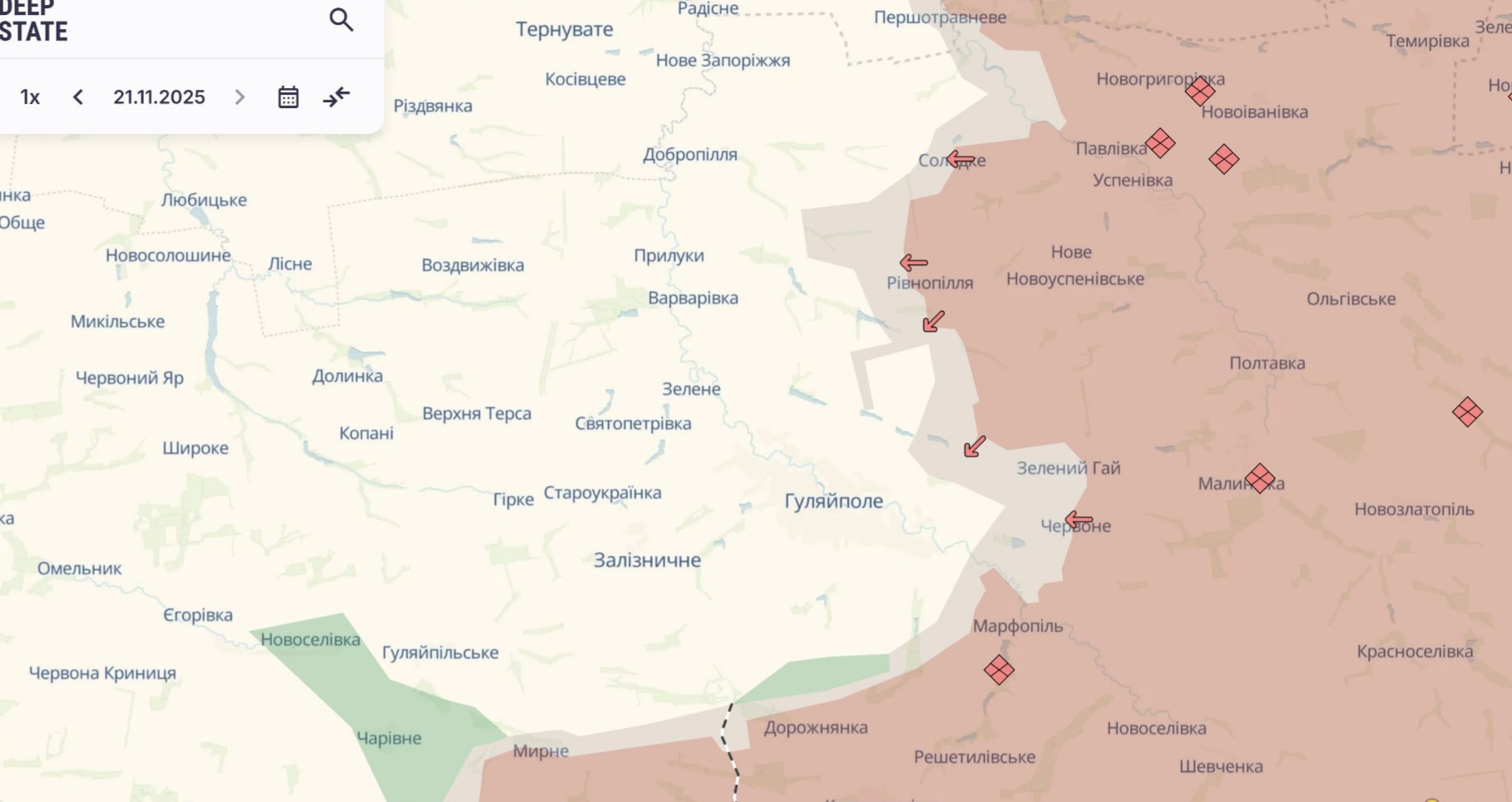 Орієнтовна карта бойових дій станом на 21 листопада о 22:45/ DeepStateMap