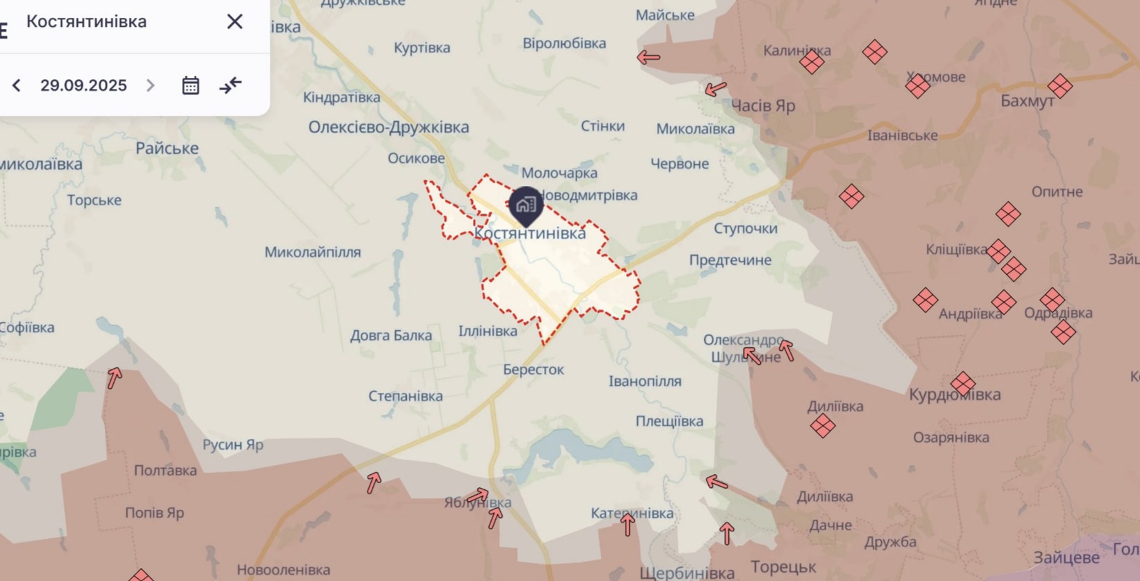 Ориентировочная карта боевых действий на 30 сентября в 16:20/DeepStateMap