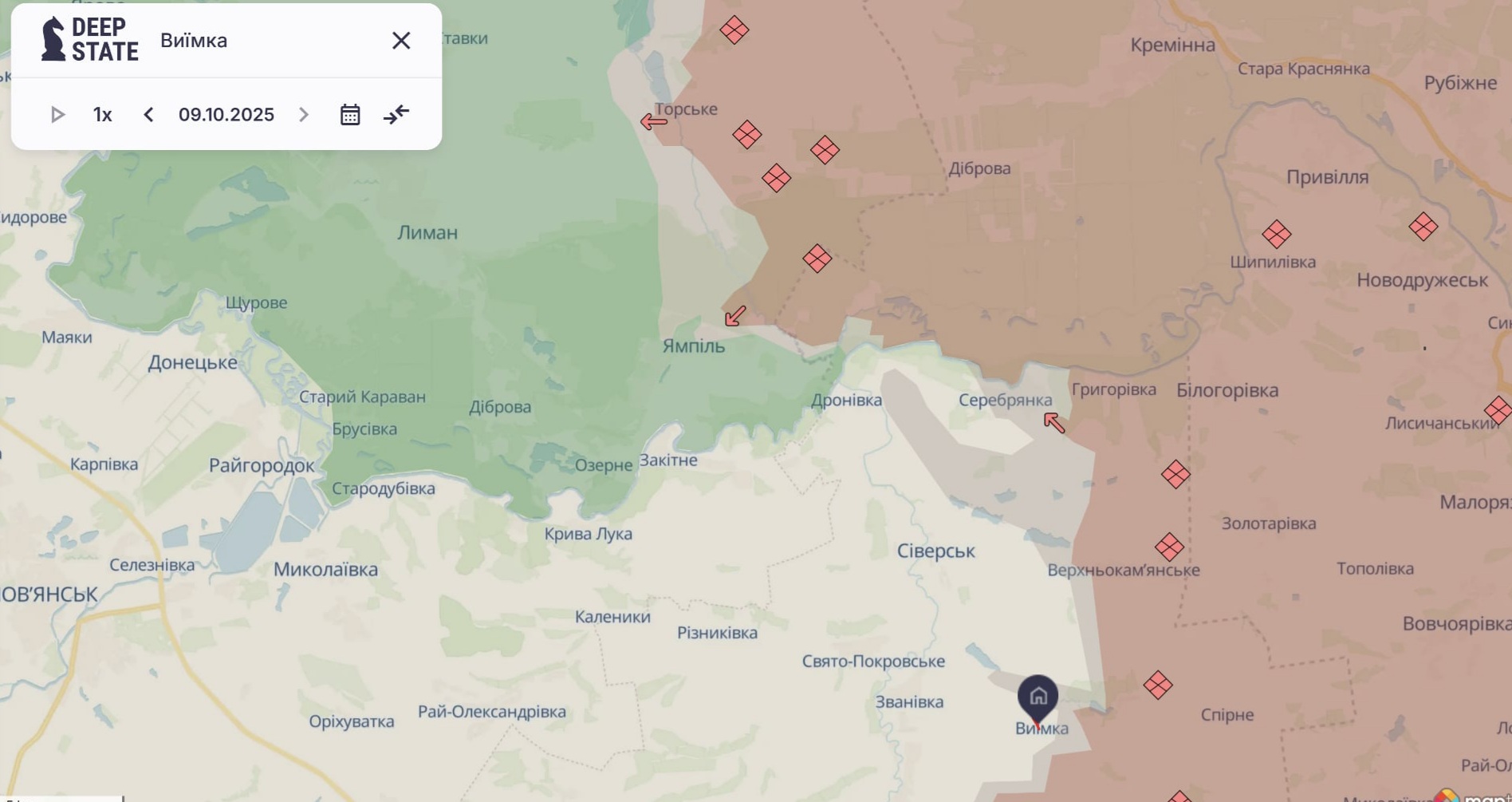 Орієнтовна карта бойових дій станом на 11 жовтня о 14:10 / DeepStateMap