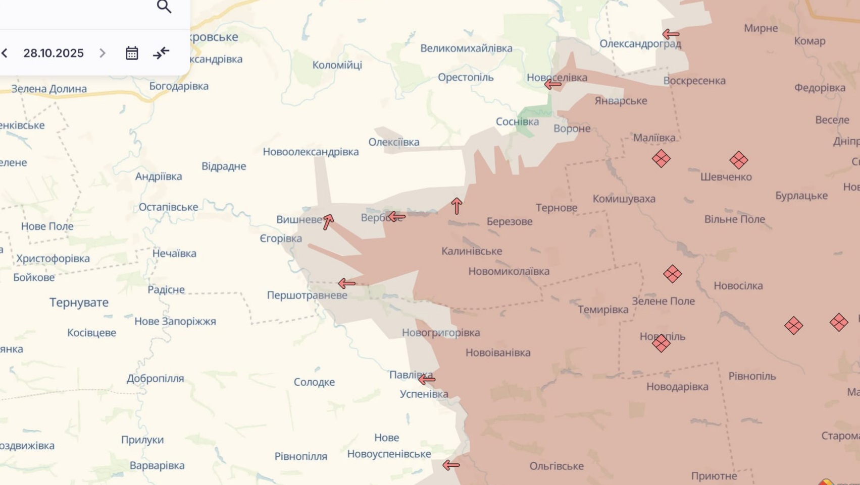 Орієнтовна карта бойових дій станом на 29 жовтня о 10:29 / DeepStateMap