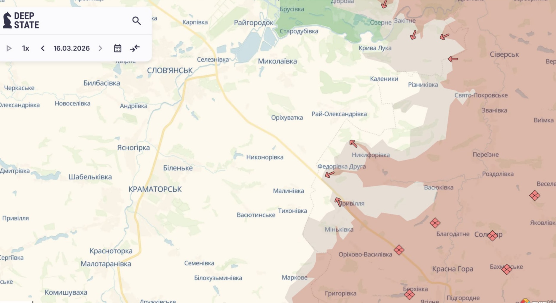 Ориентировочная карта боевых действий на 16 марта в 23:17/DeepStateMap Ориентировочная карта боевых действий на 16 марта в 23:17/DeepStateMap