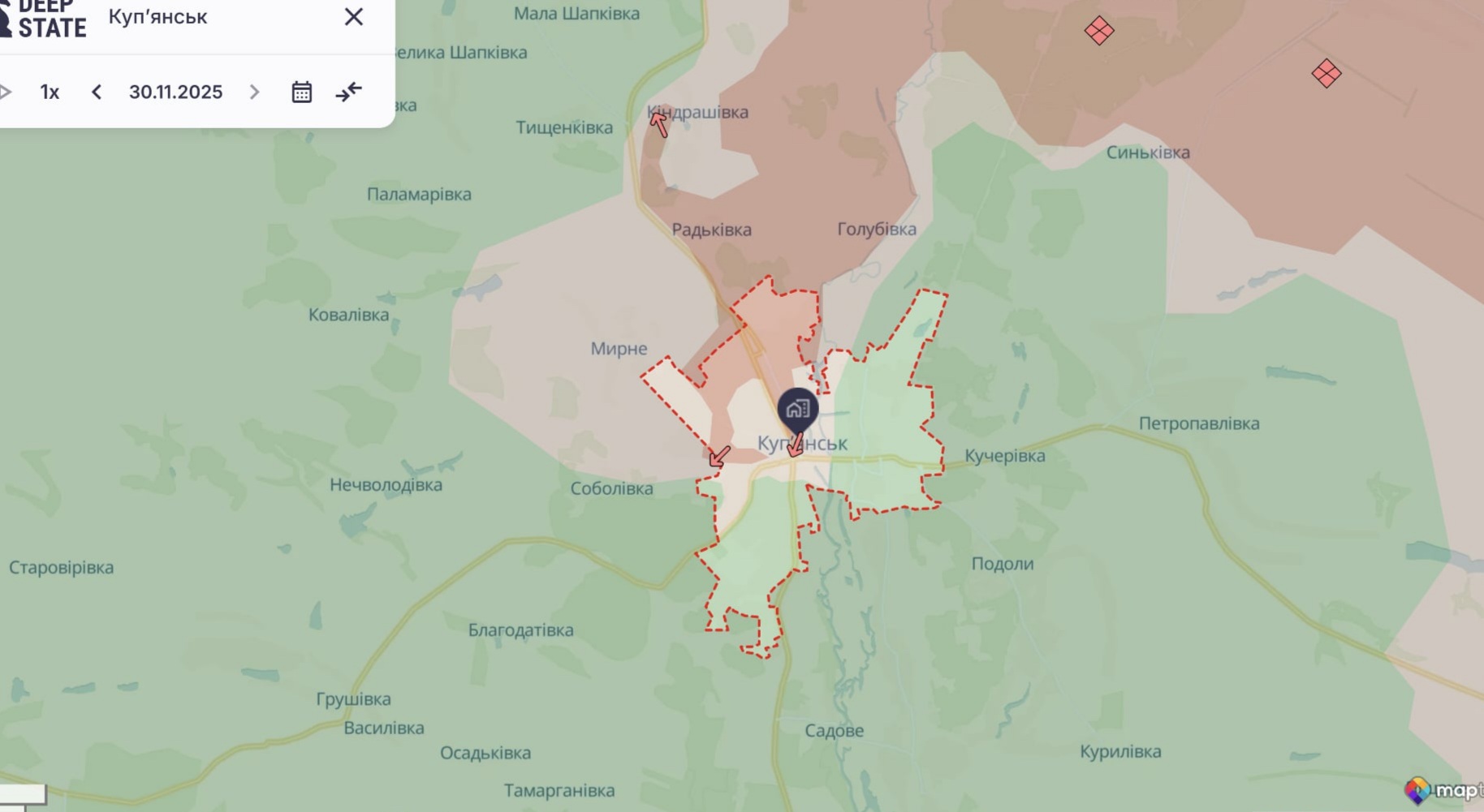 Орієнтовна карта бойових дій станом на 1 грудня о 23:31 / DeepStateMap