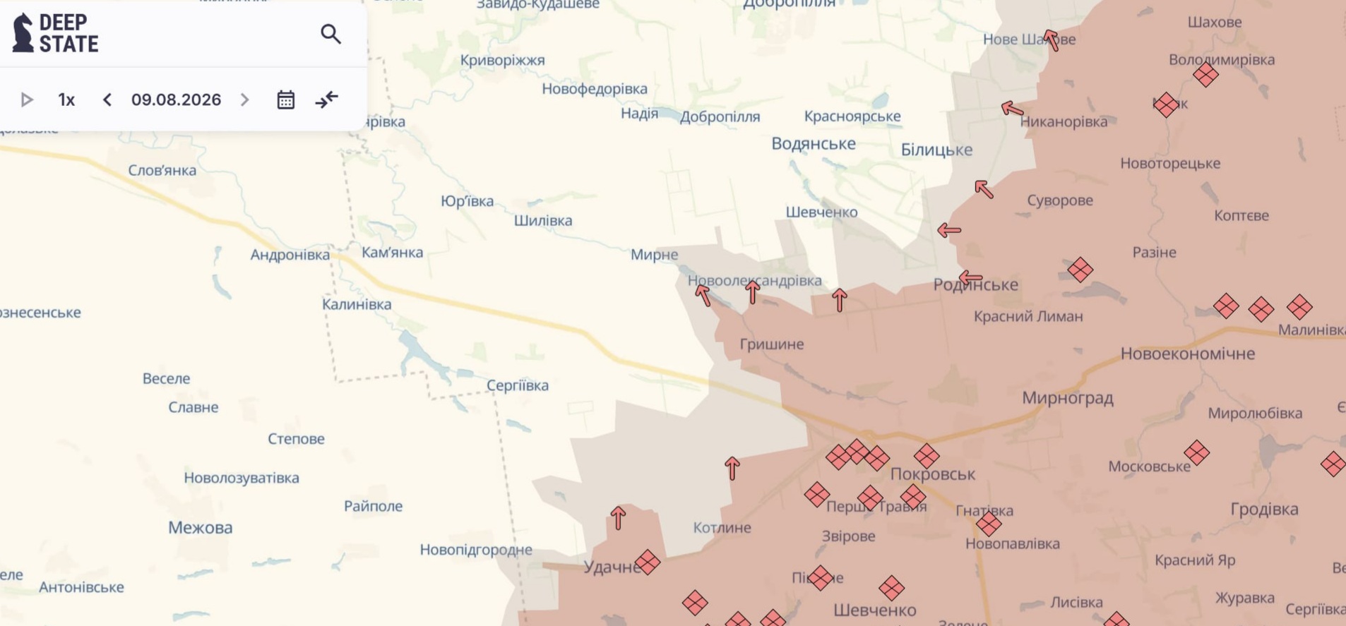 Орієнтовна карта бойових дій на 9 серпня о 22:01/DeepStateMap