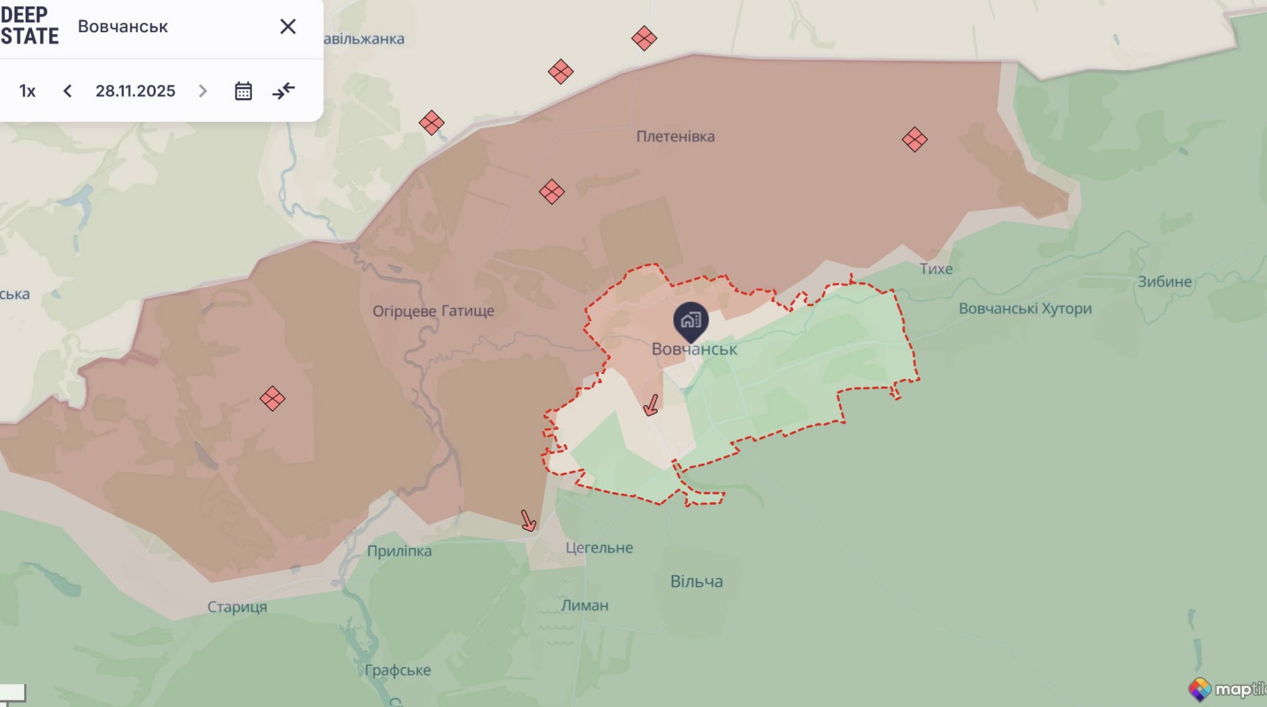 Орієнтовна карта бойових дій станом на 28 листопада о 22:43 / DeepStateMap