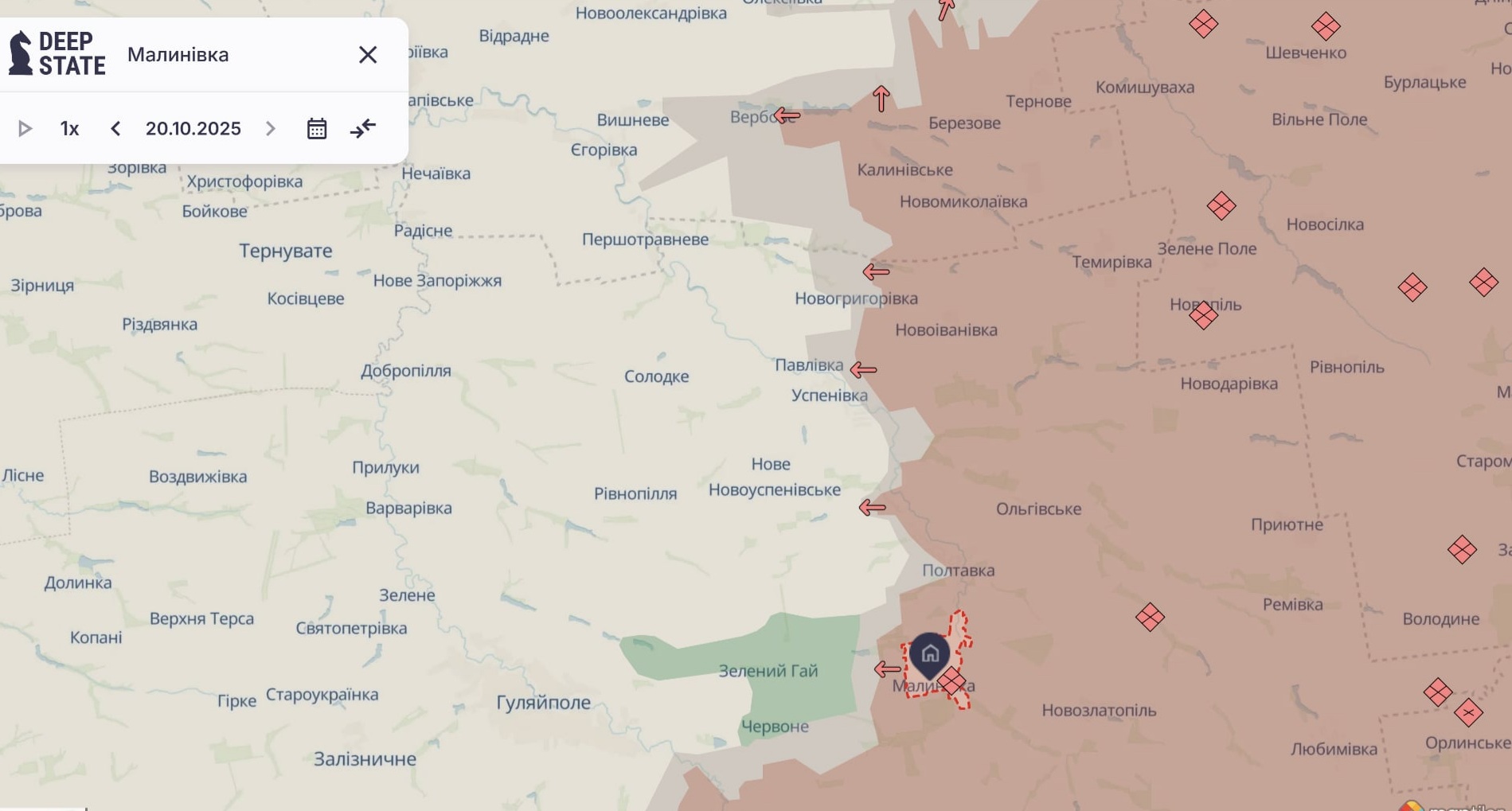 Орієнтовна карта бойових дій станом на 21 жовтня о 12:20 / DeepStateMap 