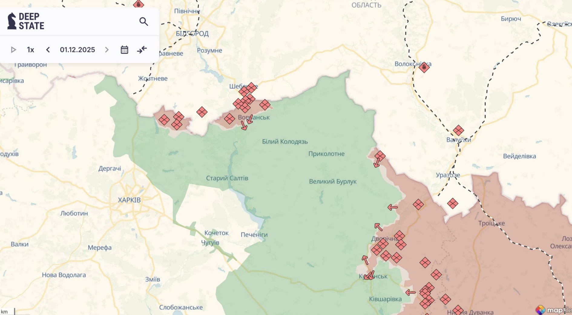 Орієнтовна карта бойових дій станом на 2 грудня о 23:28/ DeepStateMap