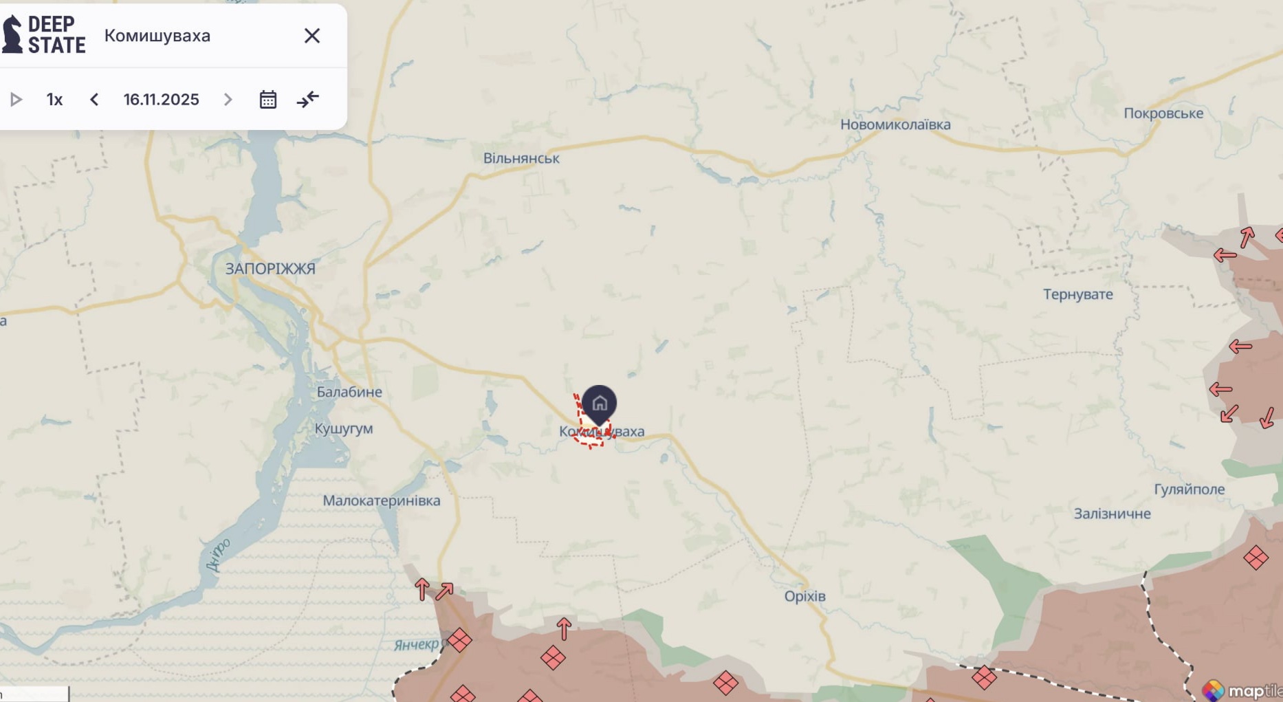 Орієнтовна карта бойових дій станом на 15 листопада о 23:44/ DeepStateMap