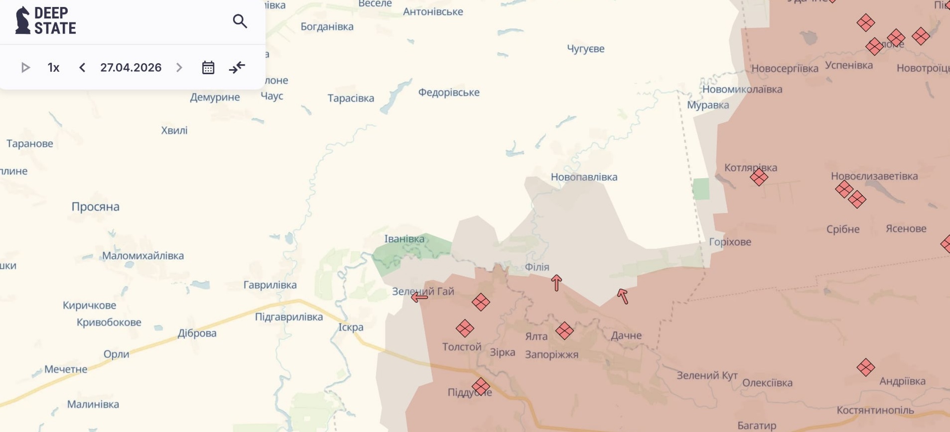 Орієнтовна карта бойових дій на 27 квітня о 23:15/DeepStateMap