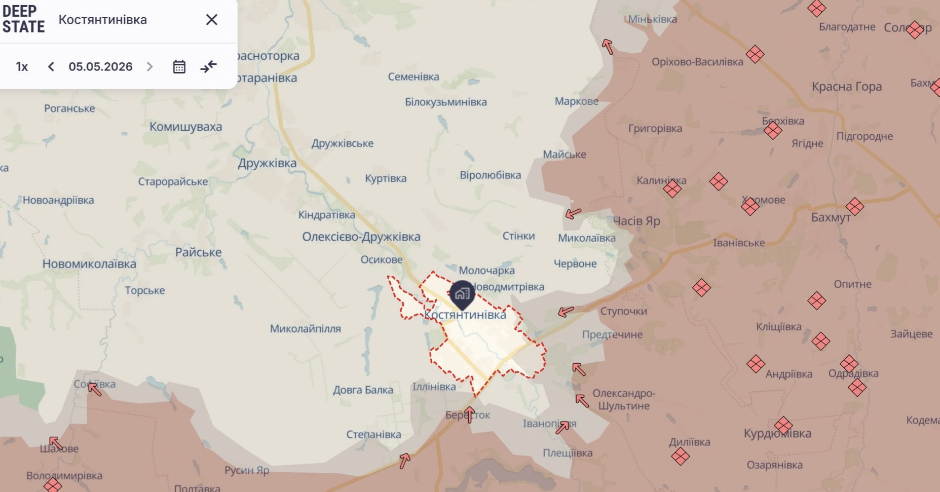 Орієнтовна карта бойових дій на 5 травня о 22:02/DeepStateMap