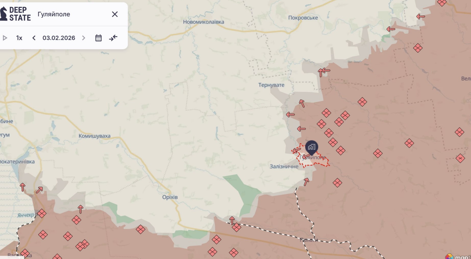 Орієнтовна карта бойових дій станом на 3 лютого о 22:52 / DeepStateMap