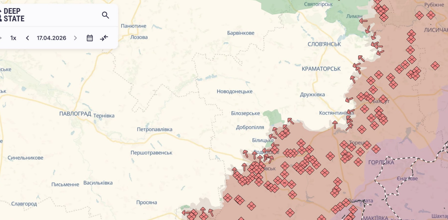 Ориентировочная карта боевых действий на 17 апреля в 15:18/DeepStateMap