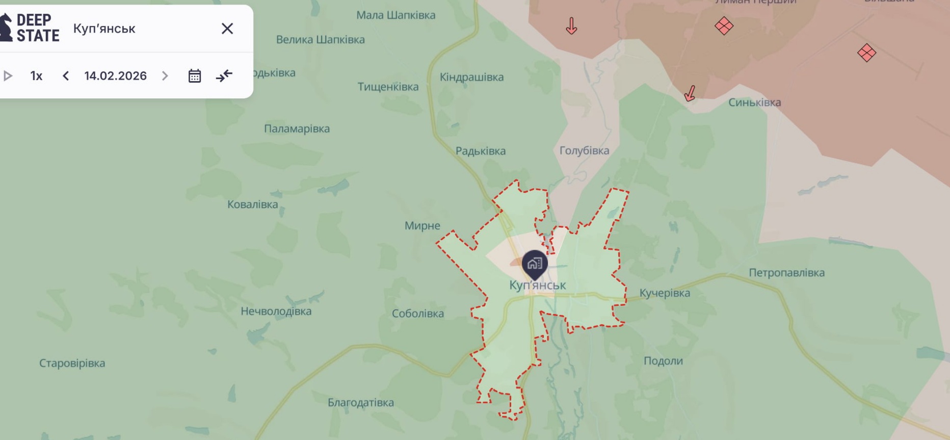 Орієнтовна карта бойових дій на 15 лютого о 22:29/DeepStateMap