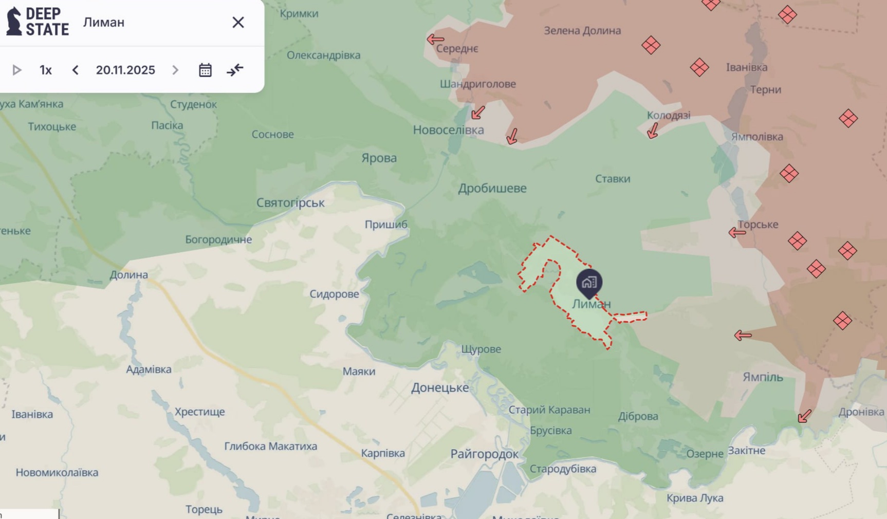 Орієнтовна карта бойових дій станом на 20 листопада о 23:35/ DeepStateMap