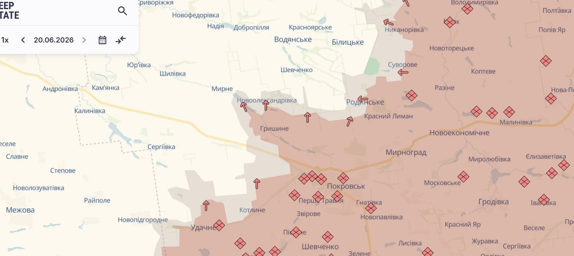 Ориентировочная карта боевых действий по состоянию на 20 июня в 23:02/DeepStateMap Ориентировочная карта боевых действий по состоянию на 20 июня в 23:02/DeepStateMap