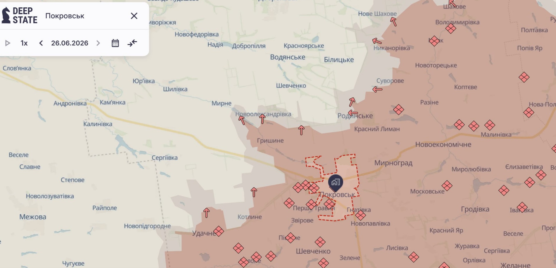Орієнтовна карта бойових дій на 25 червня о 17:05/DeepStateMap