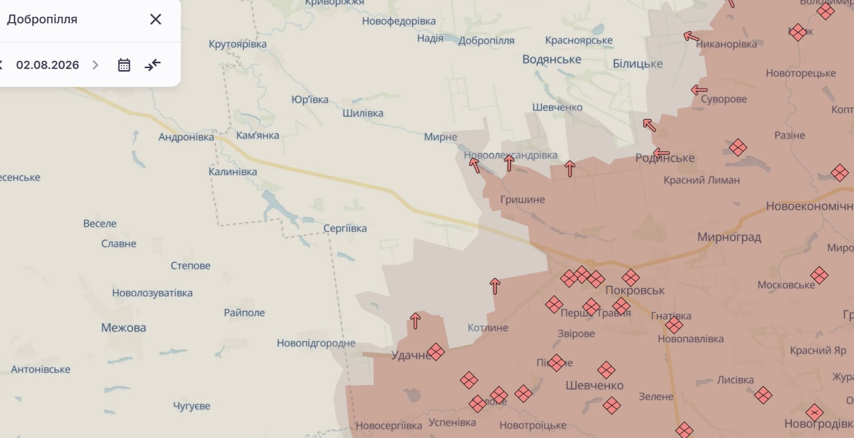 Орієнтовна карта бойових дій на 2 серпня о 21:36/DeepStateMap