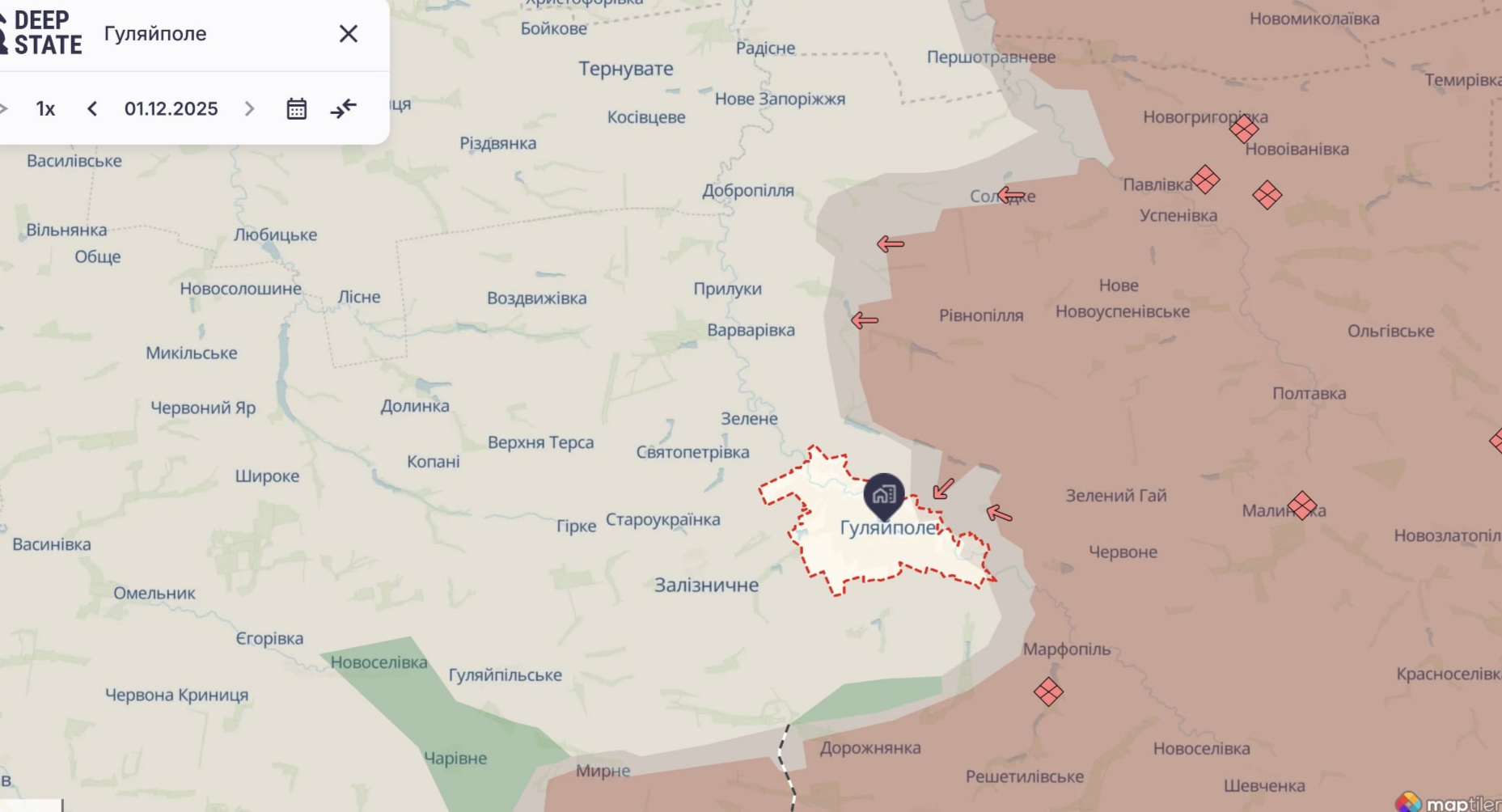 Орієнтовна карта бойових дій станом на 1 грудня о 23:31 / DeepStateMap