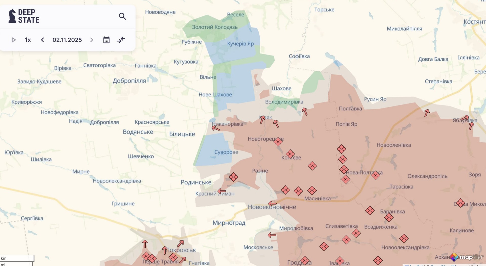 Орієнтовна карта бойових дій станом на 3 листопада о 18:30 / DeepStateMap