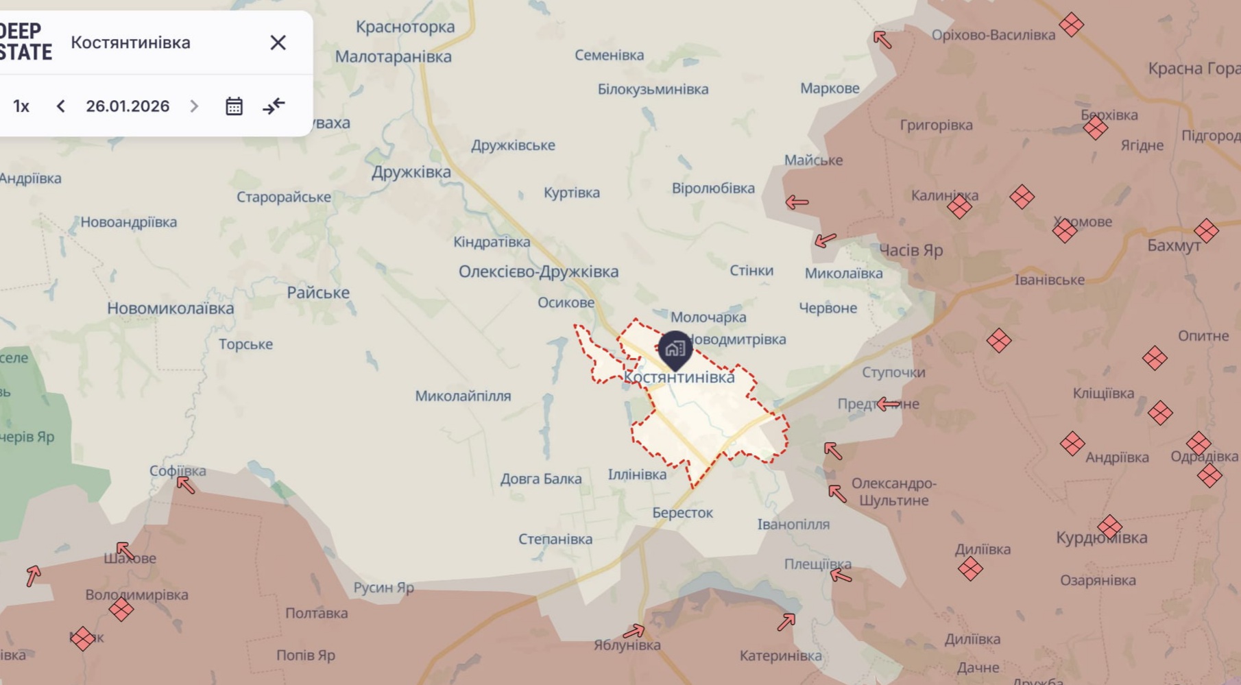 Ориентировочная карта боевых действий на 26 января в 23:47/DeepStateMap Ориентировочная карта боевых действий на 26 января в 23:47/DeepStateMap