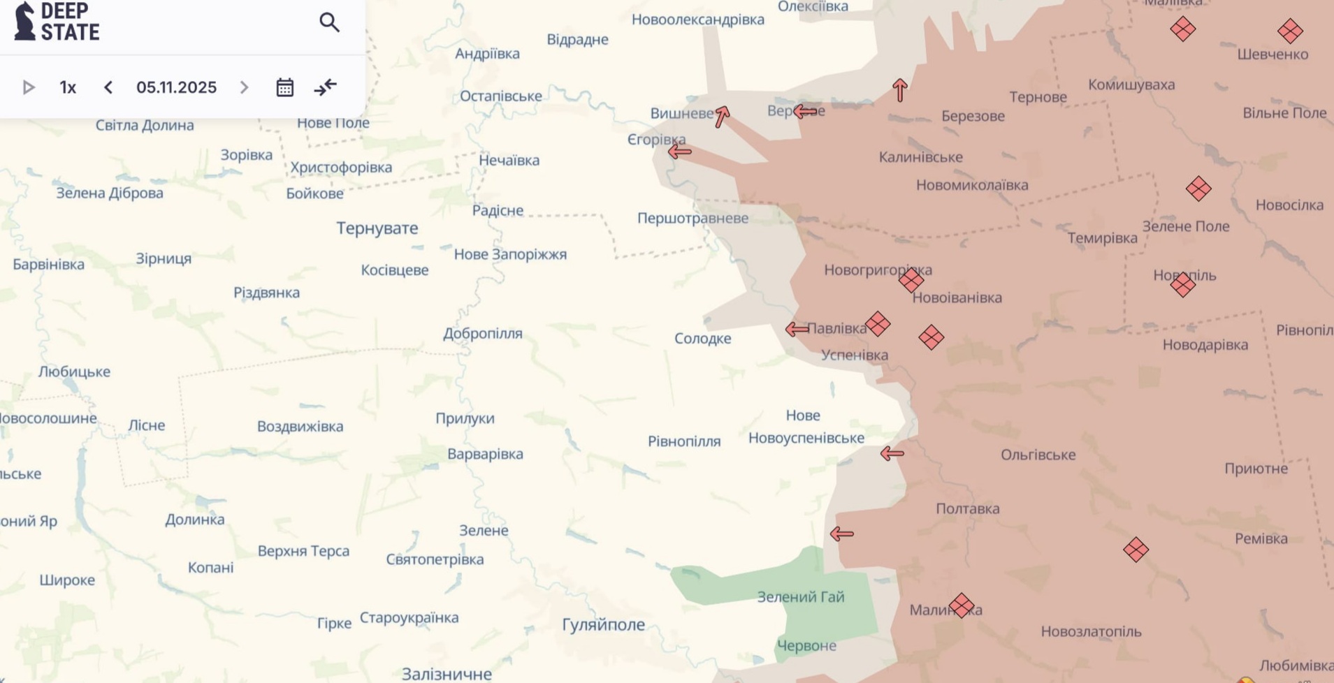 Ориентировочная карта боевых действий по состоянию на 5 ноября в 23:41/DeepStateMap