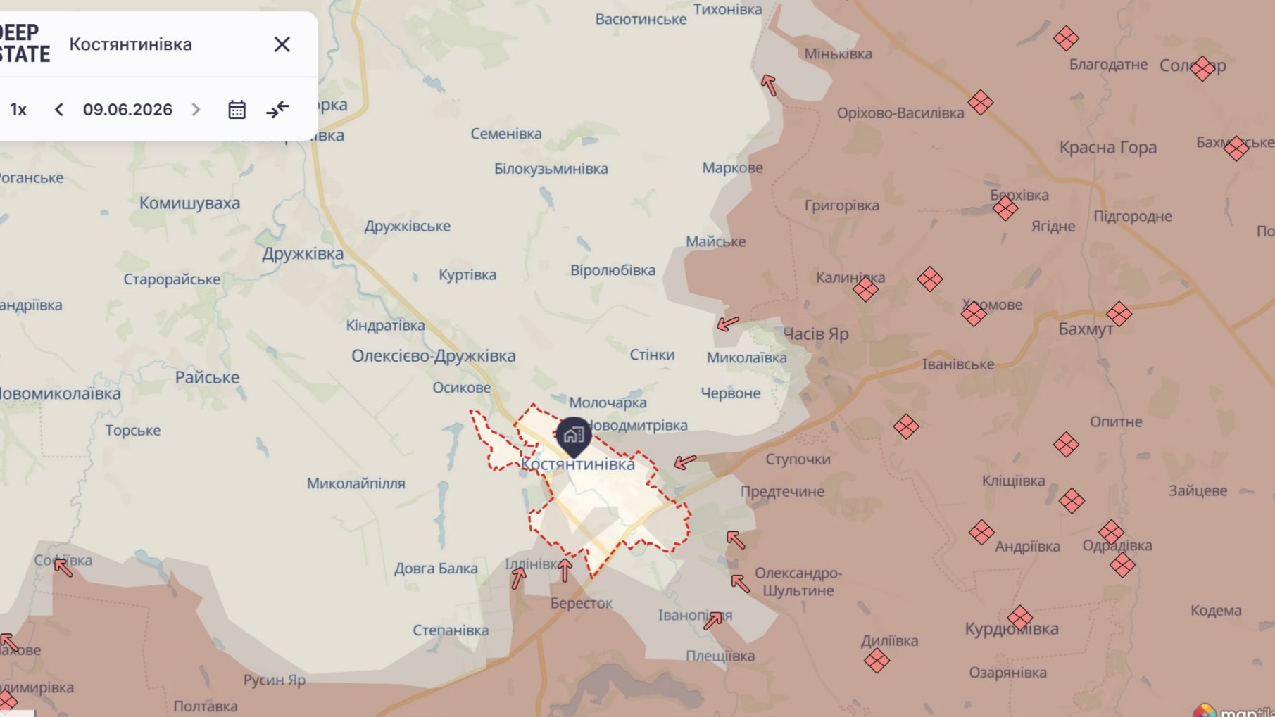 Ориентировочная карта боевых действий по состоянию на 9 июня в 22:35 / DeepStateMap Ориентировочная карта боевых действий по состоянию на 9 июня в 22:35 / DeepStateMap