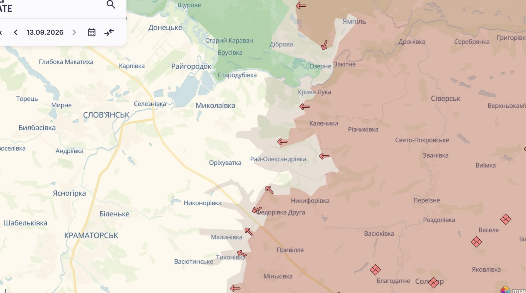 Орієнтовна карта бойових дій на 13 вересня о 17:06/DeepStateMap