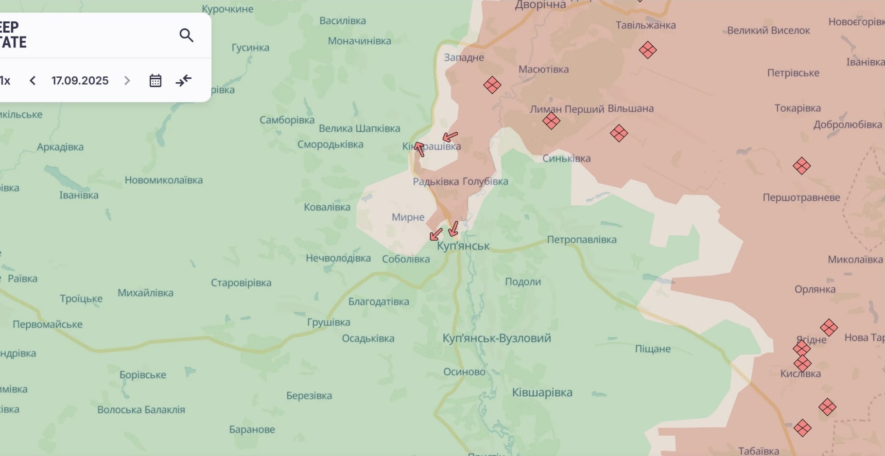 Ориентировочная карта боевых действий на 18 сентября в 11:20 / DeepStateMap Ориентировочная карта боевых действий на 18 сентября в 11:20 / DeepStateMap