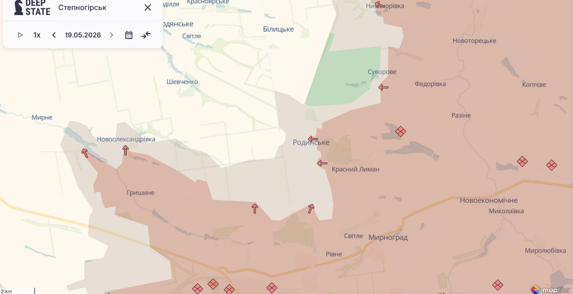 Орієнтовна карта бойових дій на 19 травня о 22:31/DeepStateMap