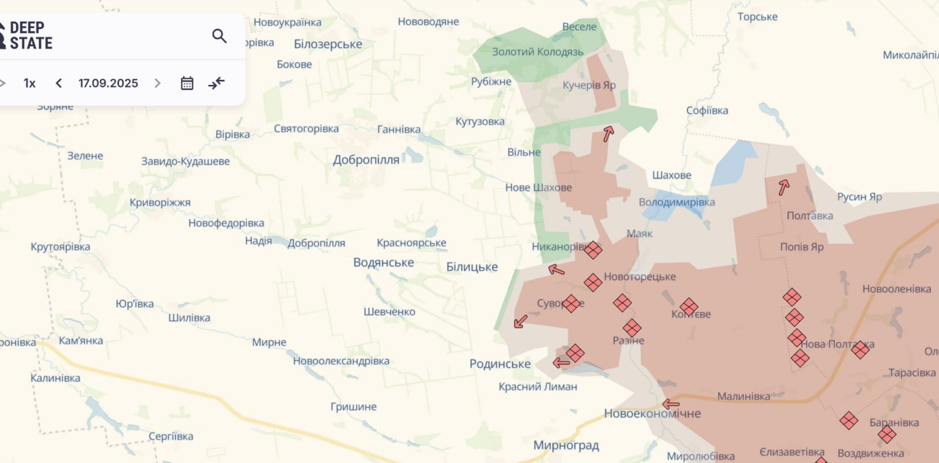 Ориентировочная карта боевых действий на 18 сентября в 16:00 / DeepStateMap