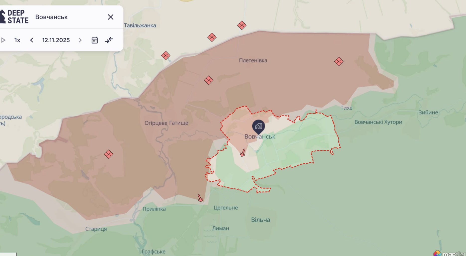 Ориентировочная карта боевых действий на 12 ноября в 21:36 / DeepStateMap